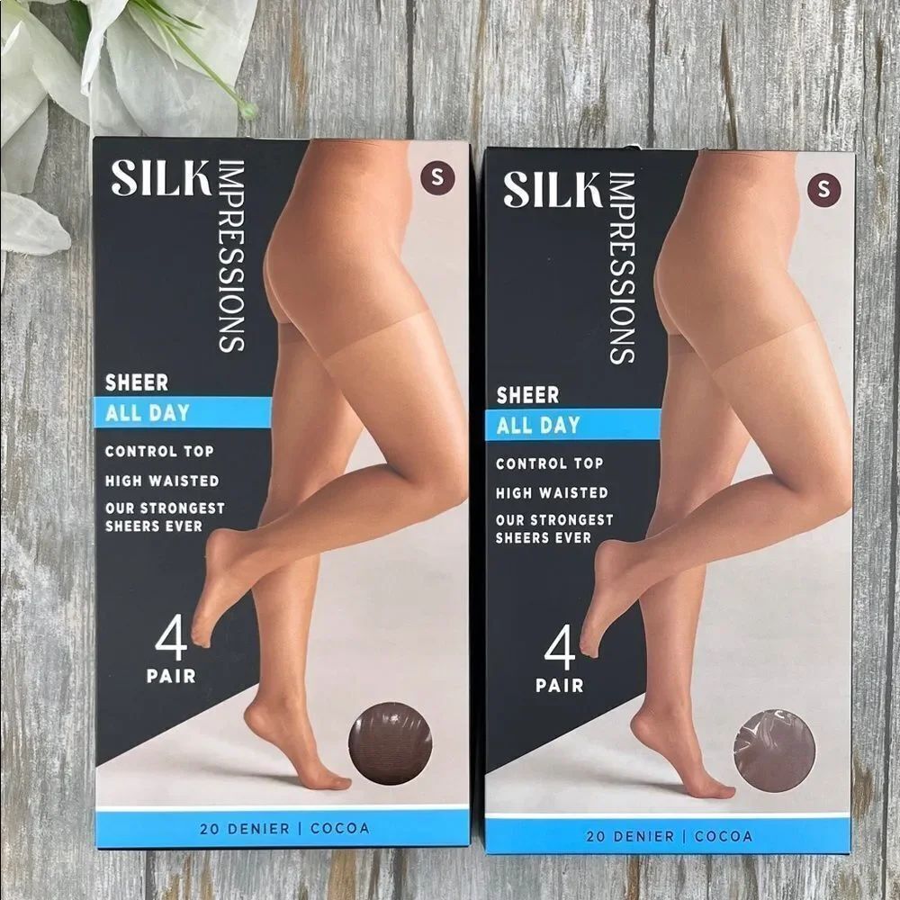 Silk Impressions 20 Denier Sheer Tights and Control Top Pantyhose 2, 4-Packs S